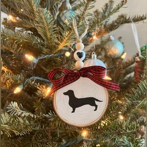Handmade farmhouse Dachshund Christmas ornament